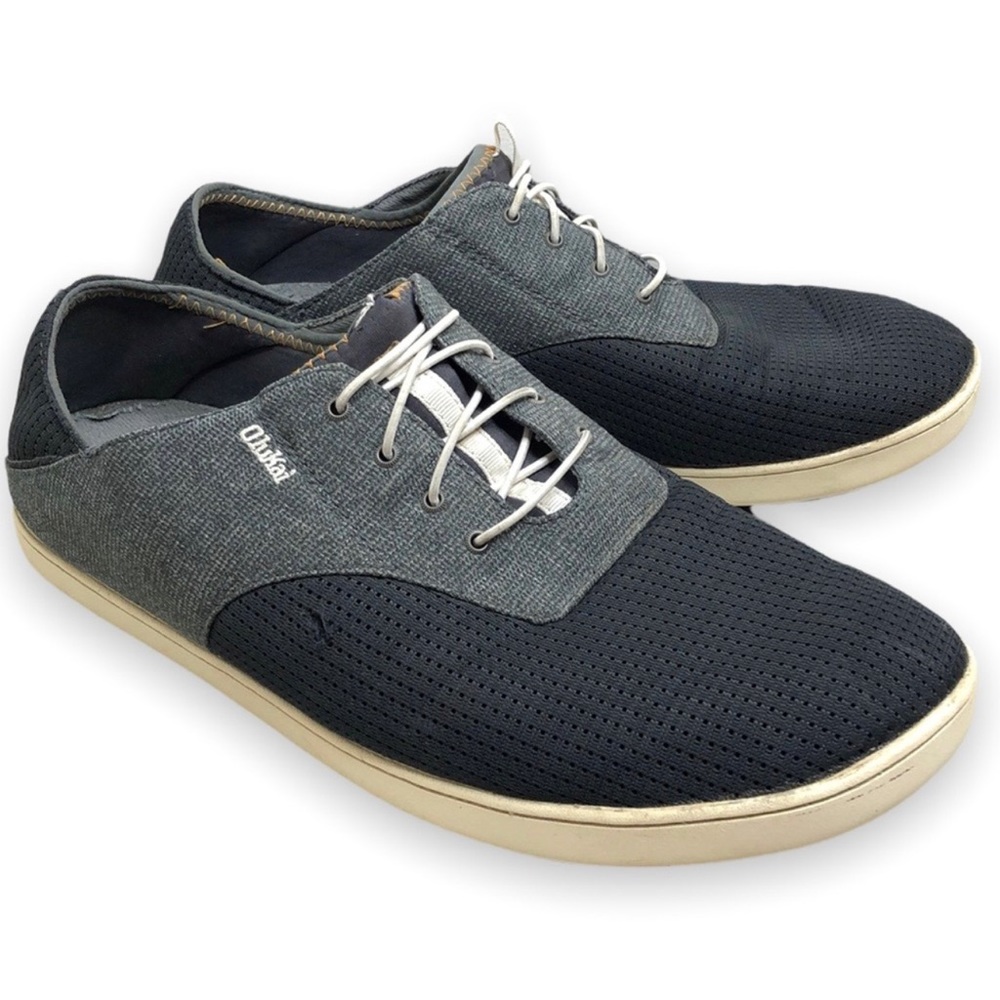 Olukai mens nohea moku gray two tone no tie boat
shoes dark shadow size 12